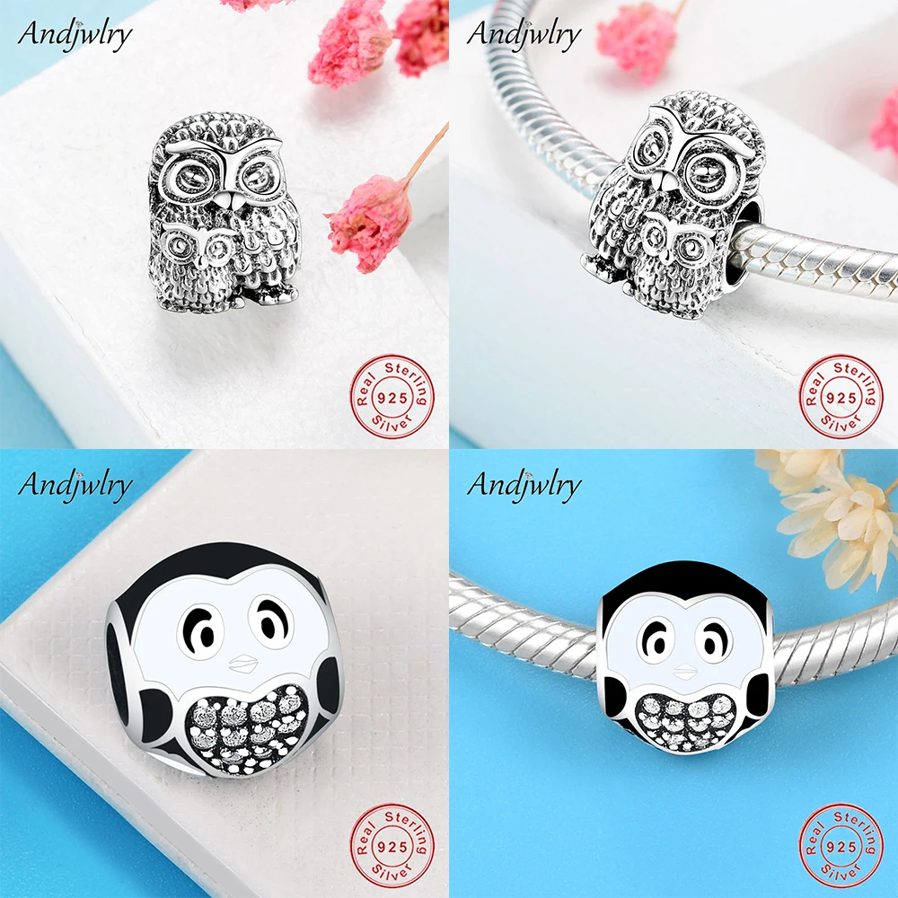 925 пробы, серебряная сова, талисманы, подходят к оригиналу Pandora, Браслет-талисман из бусинок, Женские Ювелирные изделия, европейские DIY Berloque
