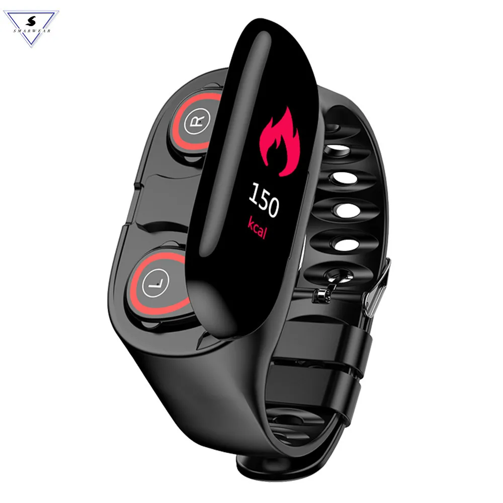 M1 Bluetooth фитнес-браслет с Tws наушниками монитор сердечного ритма стерео наушник гарнитура фитнес-монитор сердечного ритма браслет