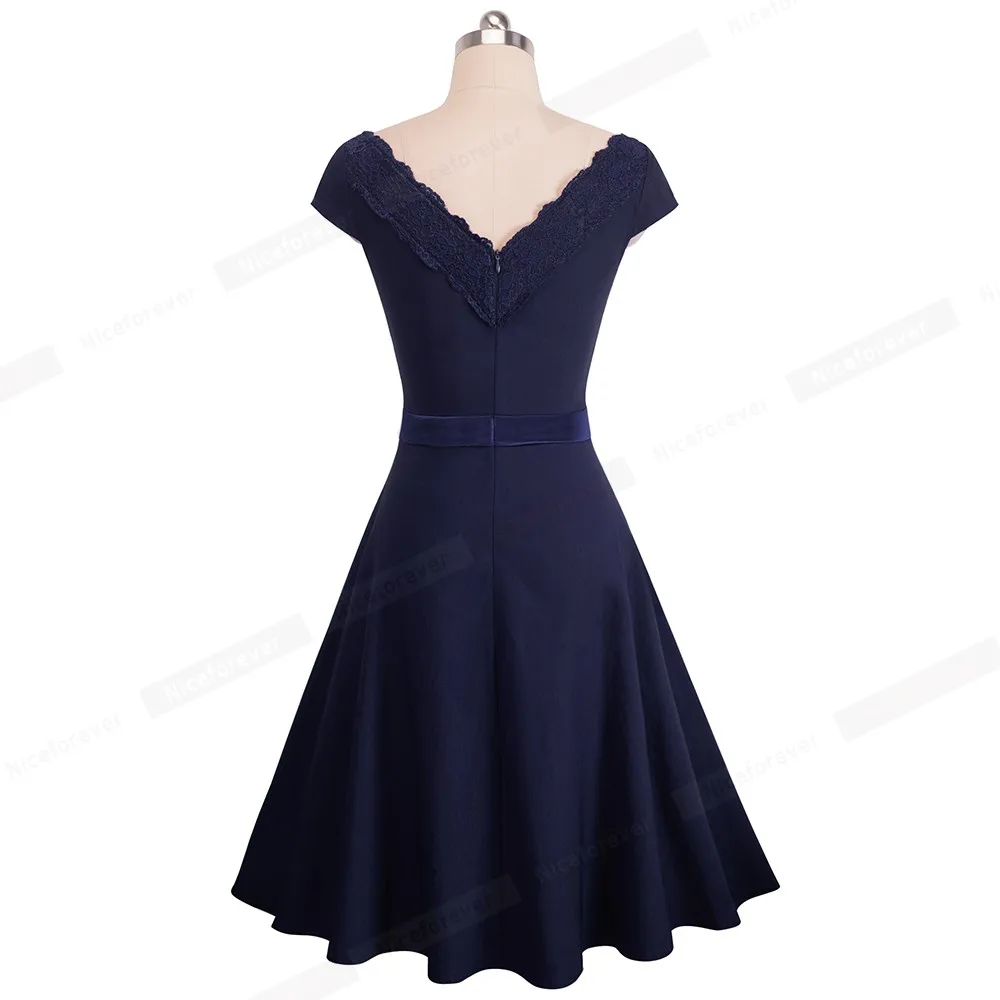 Хорошее-forever, винтажное, элегантное, с вышивкой, кружевное, из кусков, vestidos, сексуальное, сзади, v-образный вырез, а-силуэт, пинап, для деловых женщин, вечерние, расклешенное платье A077