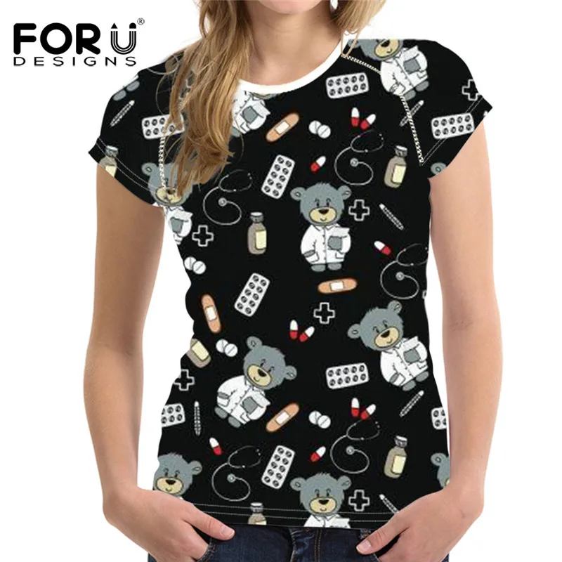 FORUDESIGNS/женская футболка с рисунком медсестры медведя из мультфильма, модная женская футболка, мягкая женская футболка с короткими рукавами, женская одежда размера плюс для девочек - Цвет: YQ1381BV