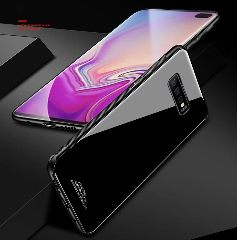 Закаленное Стекло чехол для samsung Galaxy S10 жесткий задняя крышка мягкий силиконовый
