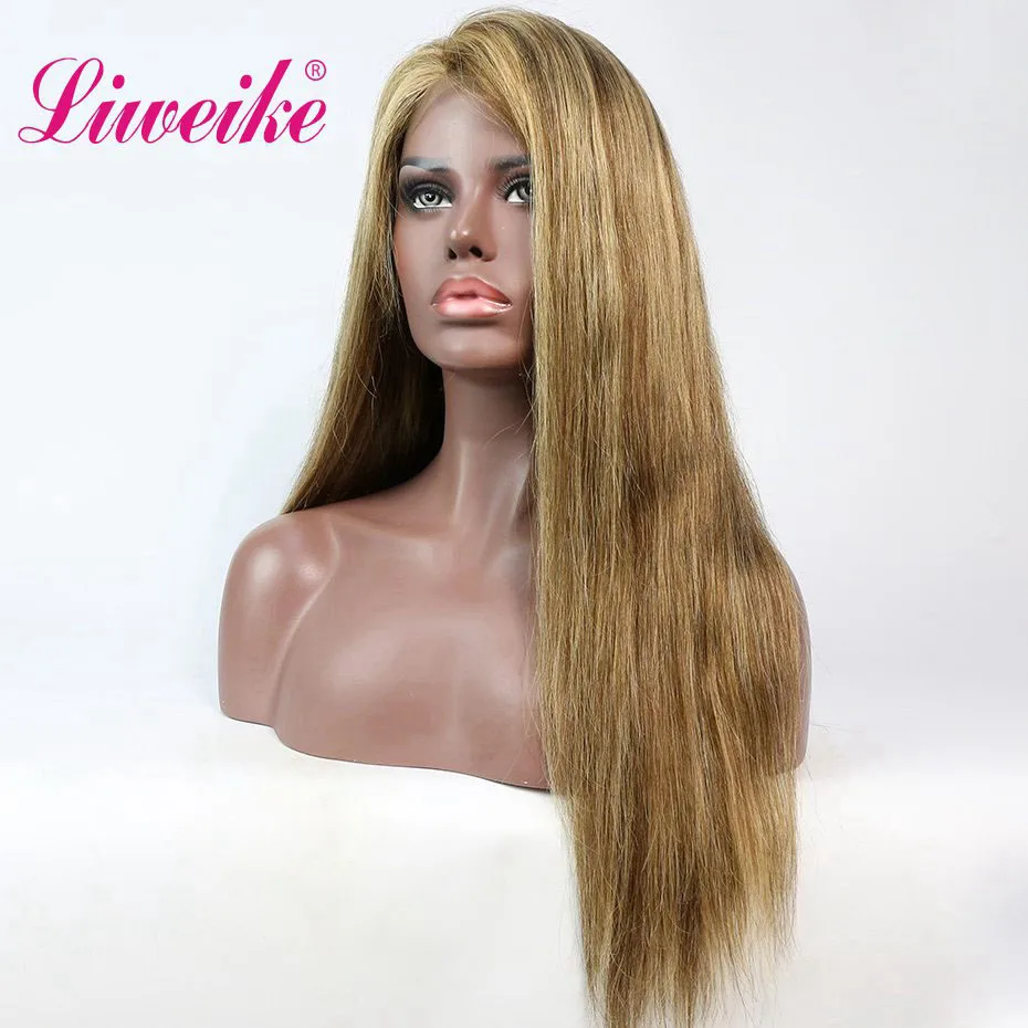 Liweike P4/27 цвет прямой 4*4 парик на шнурке 100% Remy человеческие волосы 18 20 22 дюйма без