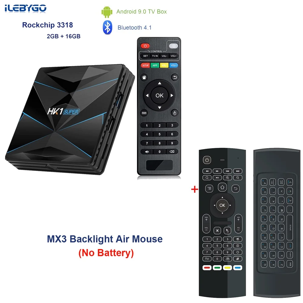 2GB 16GB MX3 Android 9,0 ТВ коробка HK1 супер Rockchip RK3318 телеприставка 4 Гб ram 128G rom USB 3,0 2,4G/5G двойной wifi BT4.1 HDR 4 K 3D медиаплеер - Цвет: 2GB 16GB MX3