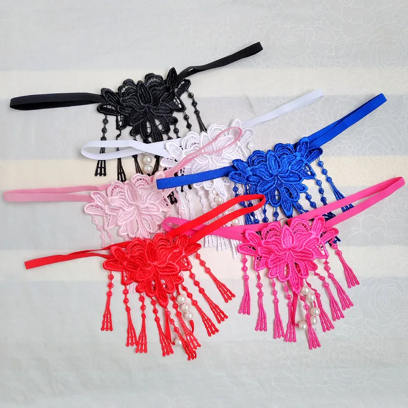 Сексуальные трусики с вышивкой и кисточками украшение из жемчуга сексуальное