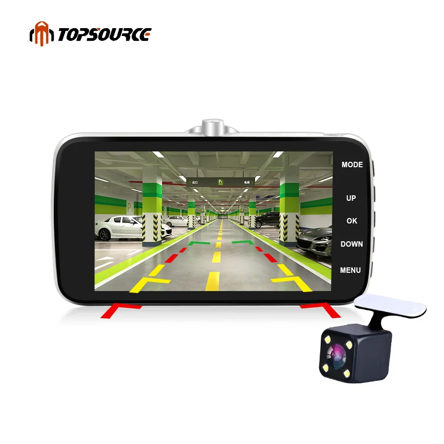 TOPSOURCE 4 дюймов автомобиля камера видеорегистратор Двойной объектив Full HD 1080p с