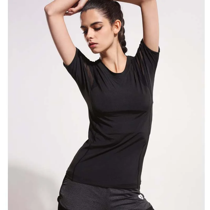 Черная рубашка для йоги и бега tighs женская спортивная футболка с коротким рукавом
