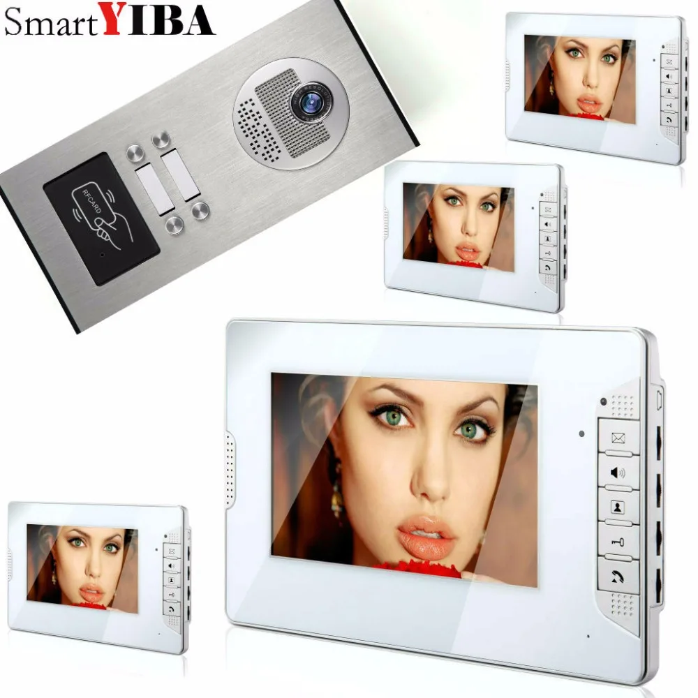 SmartYIBA 7 &quotRFID 4 единицы дом Квартира видео домофон комплект ИК камера ночного