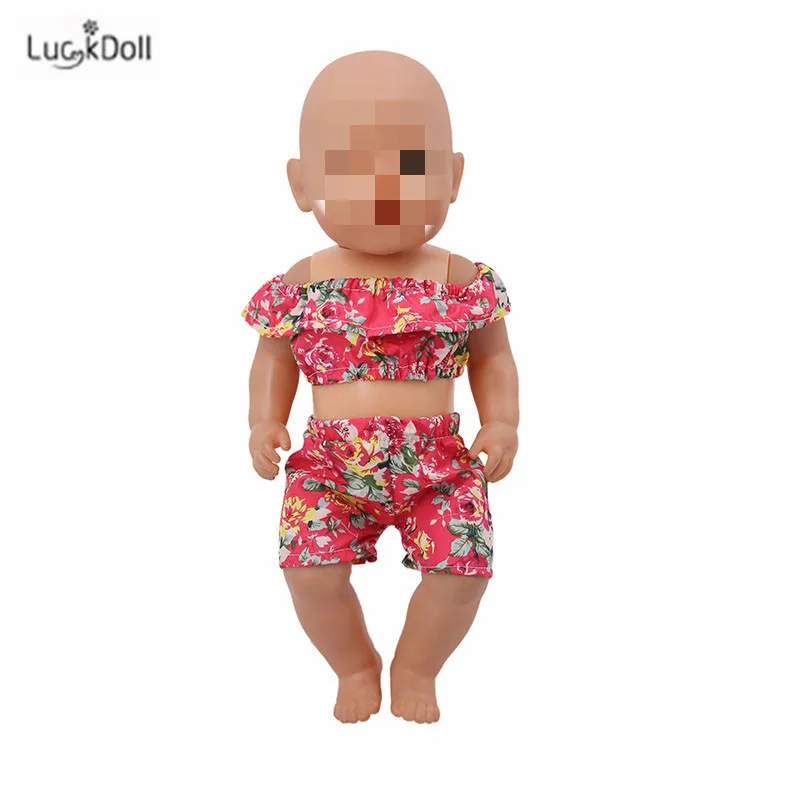 LUCKDOLL цветок короткий рукав шорты комплект подходит 18 дюймов Американский 43 см BabyDoll одежда аксессуары, игрушки для девочек, поколение, день рождения Gif