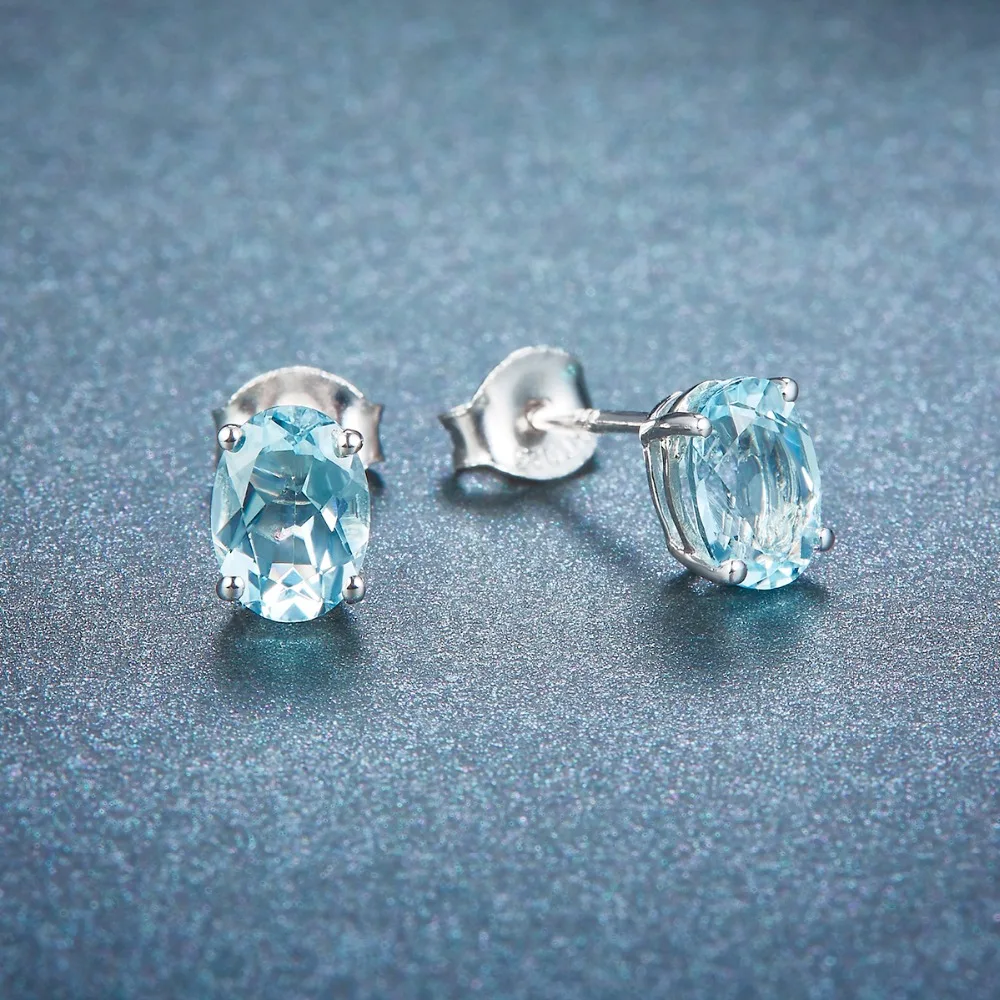 HUTANG женские серьги-гвоздики 1.34ct Натуральный аквамарин твердый 925 пробы Серебряный Синий Драгоценный Камень Изящные элегантные ювелирные изделия для подарка