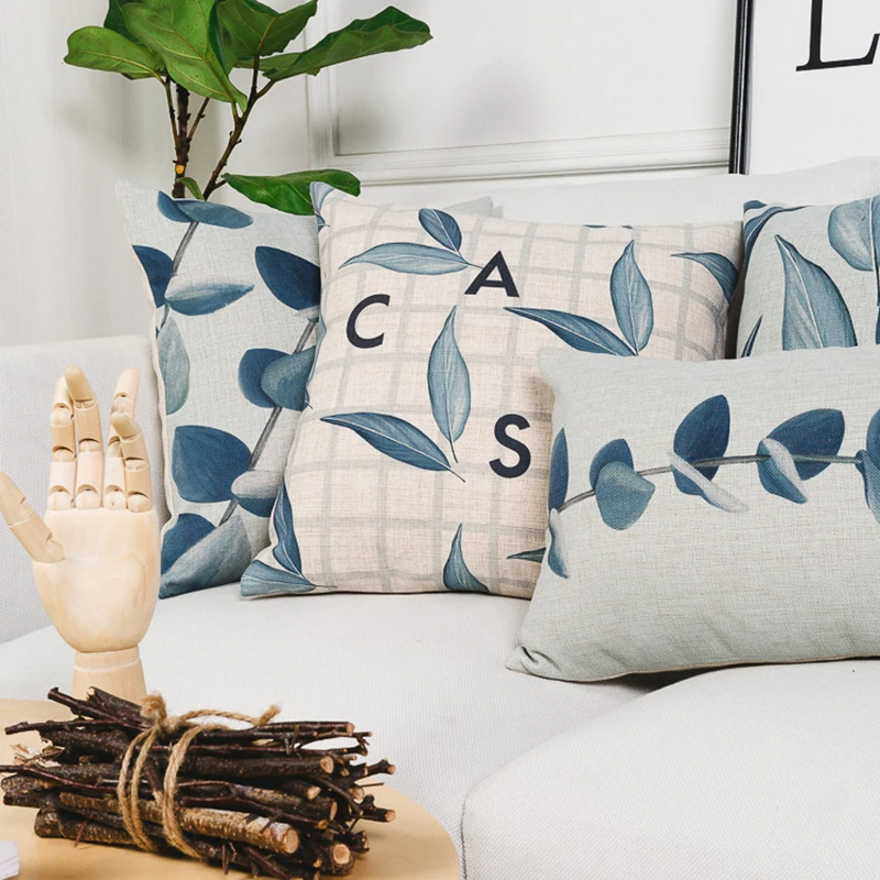 Wholesales Pillow Cover Vintage Blue Leaves Plant Floral Cushion Home Decorative Case 45x45cm/30x50cm | Дом и сад