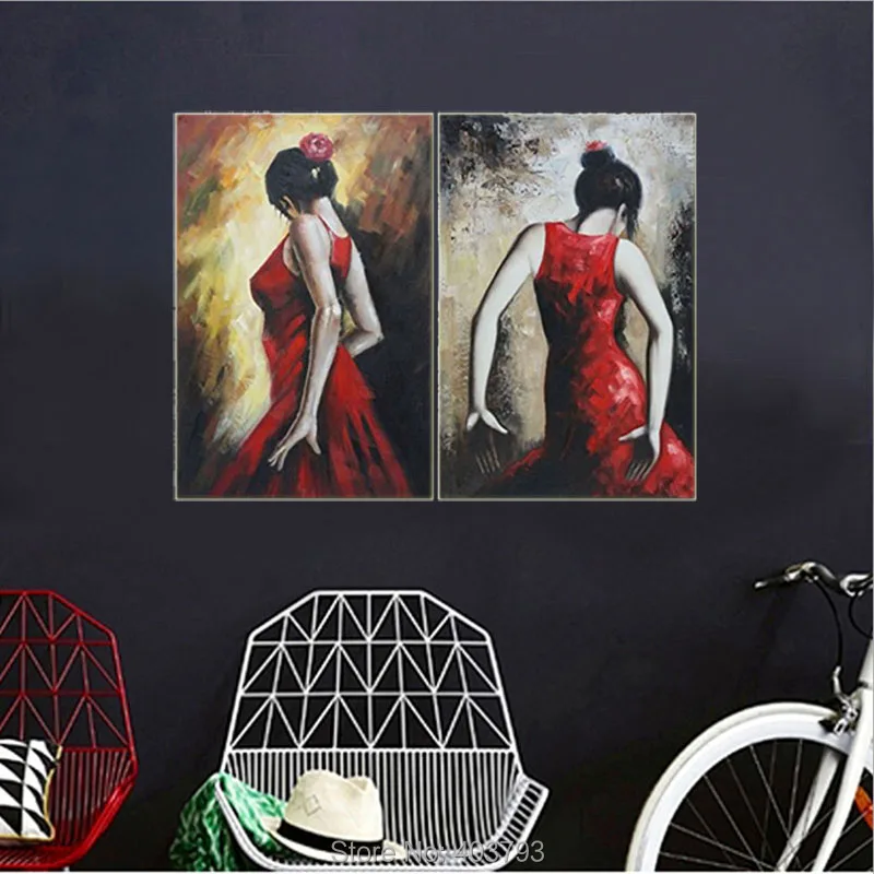 Ручная роспись маслом 24X36inch два испанских танцоров фламенко 2 холст набор Портрет