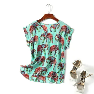 Рубашка женская с коротким рукавом, натуральный шелк, индивидуальный принт, большие размеры, 100%