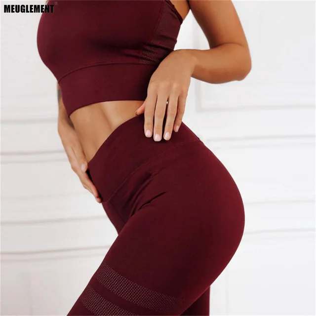 wine red Повседневный Спортивный костюм для женщин, комплект из 2 предметов, одежда для фитнеса, спортивная одежда для тренировок для женщин, леггинсы с высокой талией и бюстгальтер, костюм - Цвет: wine red