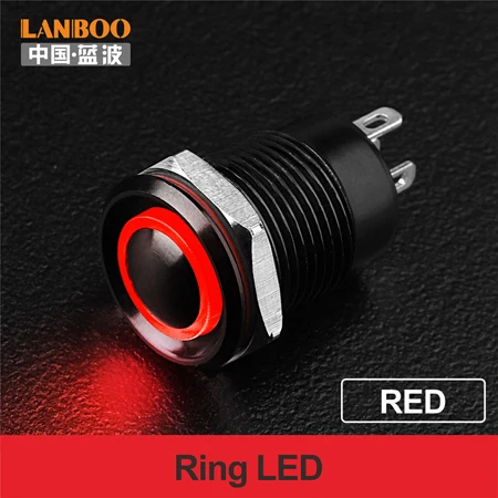 Red LED Ring LANBOO черный корпус цвет головы 12 мм водонепроницаемый миниатюрный кнопочный переключатель с лампой 12V24V220V - Цвет: Red LED Ring