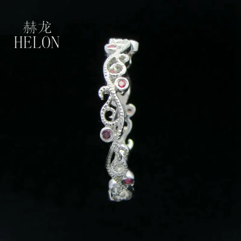 Кольцо HELON Gemstone Band MILGRAIN Pave из натурального рубина, серебро 925, обручальные кольца для женщин, ювелирные украшения