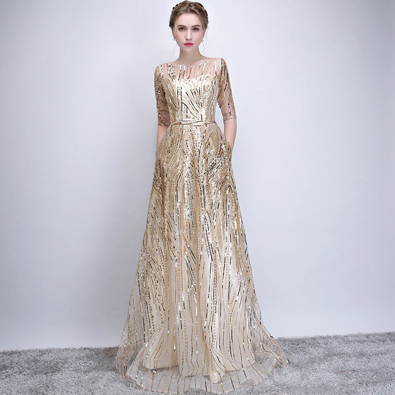 Блестящее платье цвета шампанского с золотыми пайетками для девушек на
