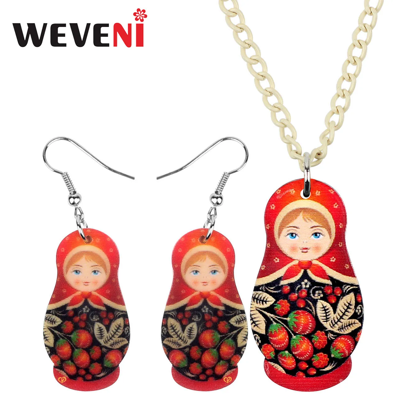 WEVENI Акриловые Ювелирные наборы красный фрукт русская Кукла Ожерелье Серьги