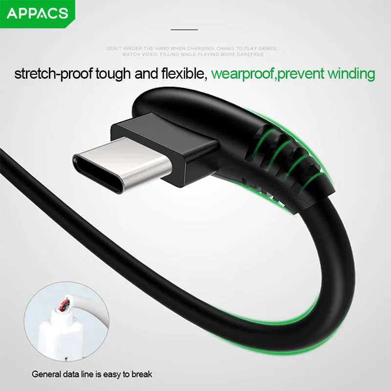 APPACS USB Type C 90 градусов быстрая зарядка кабель L c для передачи данных зарядное