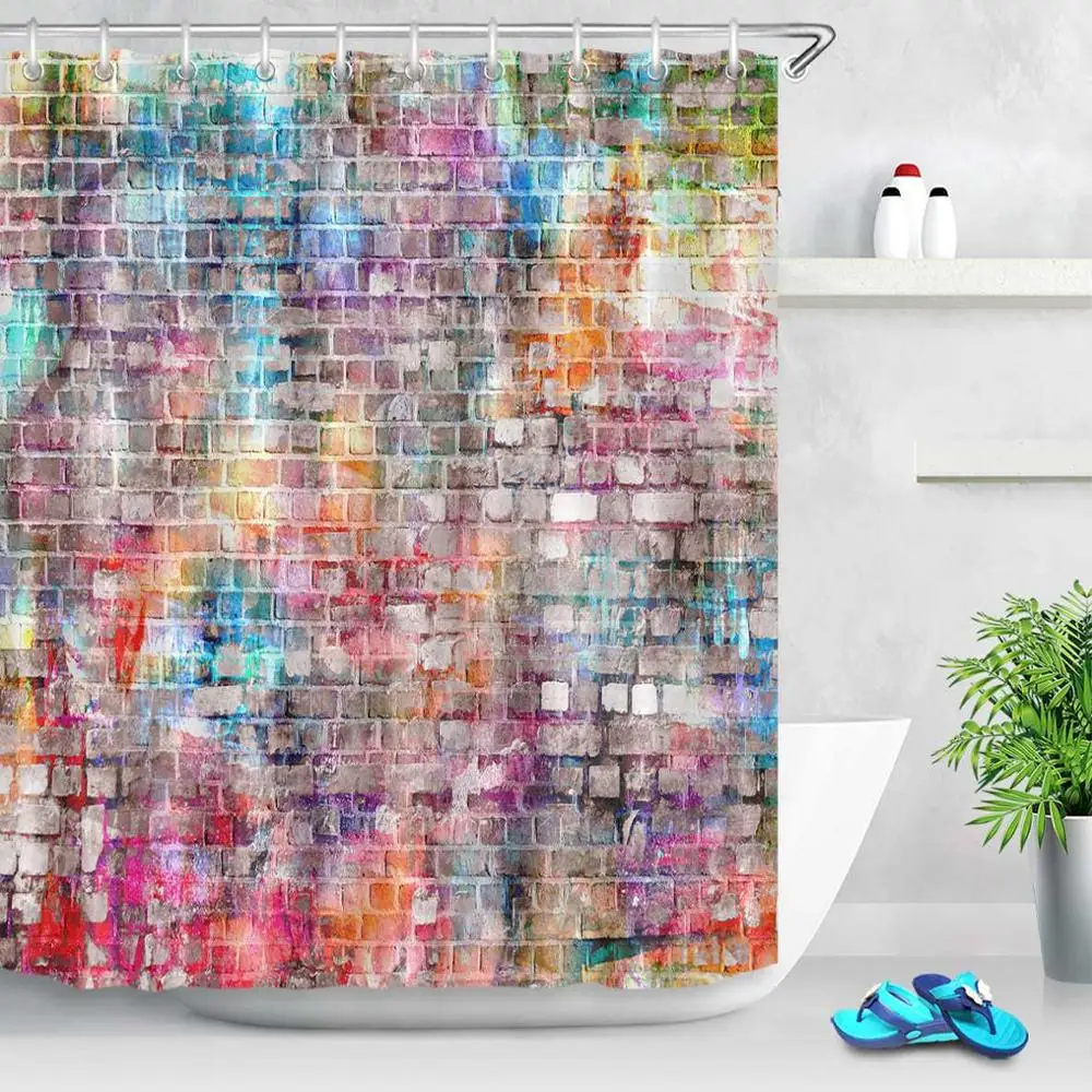 Only Curtain 11981 LB граффити гранж городская кирпичная художественная стена удлиненная занавеска для душа Водонепроницаемая занавеска для ванной полиэфирная ткань для ванной Декор - Цвет: Only Curtain 11981
