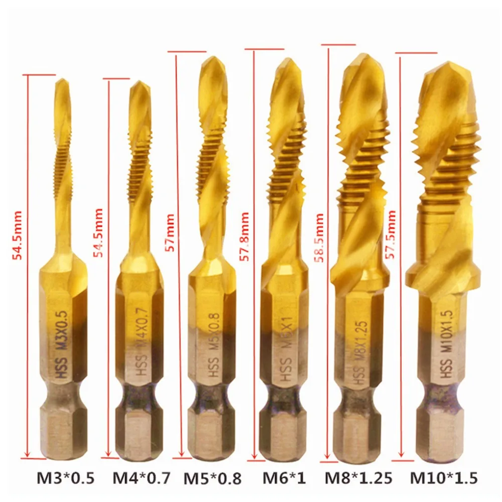 6 шт. сверла из титановой быстрорежущей стали с шестигранным хвостовиком|Метчик