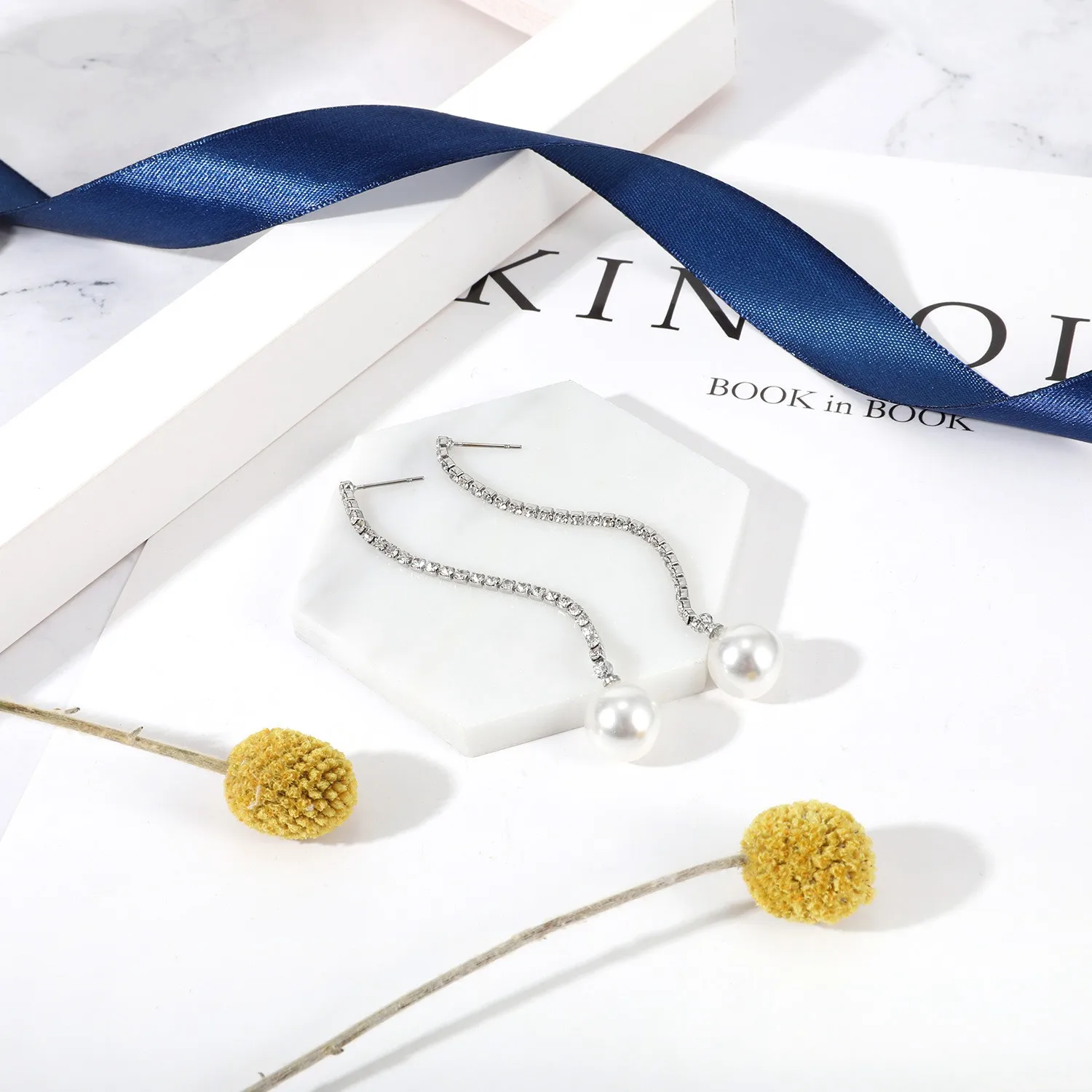 Серьги с длинной цепочкой имитация жемчуга горный хрусталь кисточка подвеска