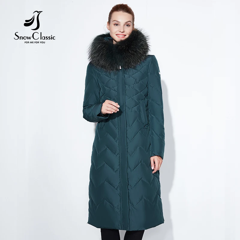 SnowClassic Жeнскaя зимняя кyрткa Куртка женская утепленная Толстая парка лисы верхняя одежда с меховым воротником модные однотонные Роскошные X-длинный тонкий сплошной