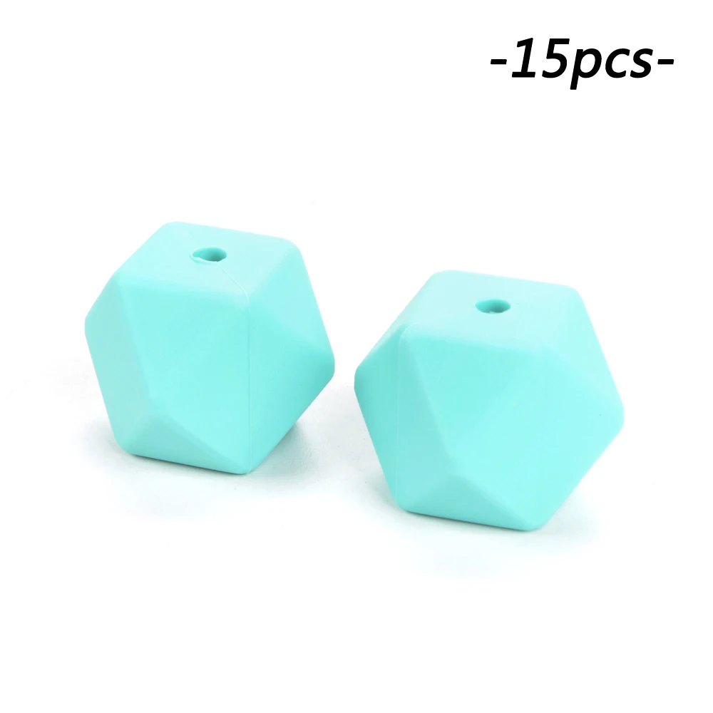 robins egg blue 15 шт./лот, шестигранные силиконовые бусины, 17 мм, пищевые Силиконовые Детские Прорезыватели для прорезывания зубов, ожерелья для изготовления жевательных прорезывателей, свободные бусины для прорезывания зубов - Цвет: robins egg blue