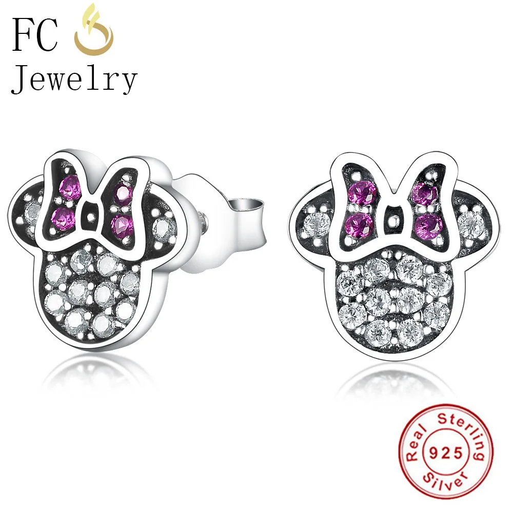 FC Jewelry 925 пробы серебро мультфильм Минни смешивать Ясно Цирконий клипсы с камнем Серьги для Для женщин Девушка Brincos Мода