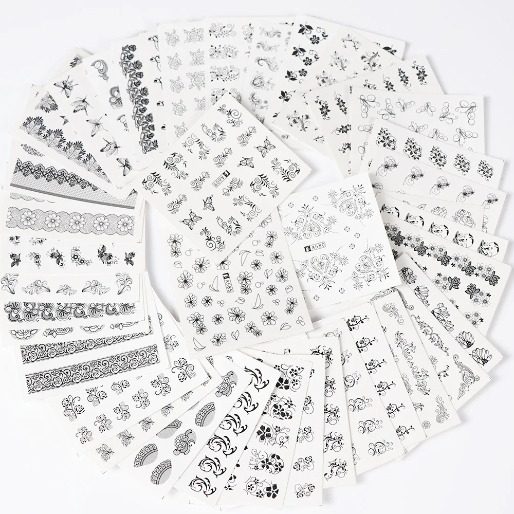 

40 Sheets Water Transfer Nail Sticker Black Color Flower Series Nail Sticker DIY Decoration For Beauty Nail Tool
