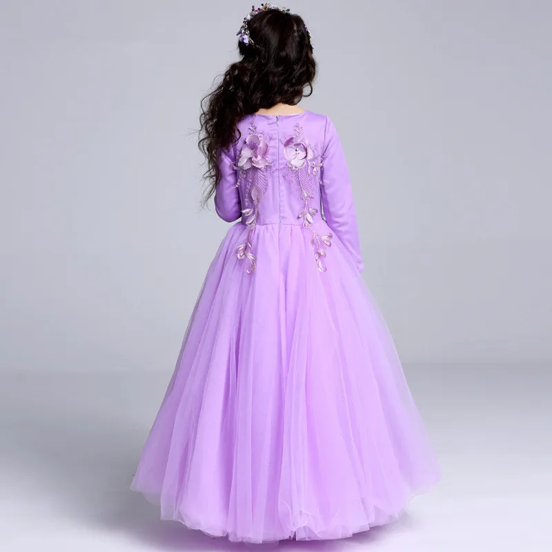 Purple Long Flower Girls Dress European Fancy Girl Princess Costume 2020 Clothes For 4 6 8 10 12 14 Years RKF175001 | Детская одежда и