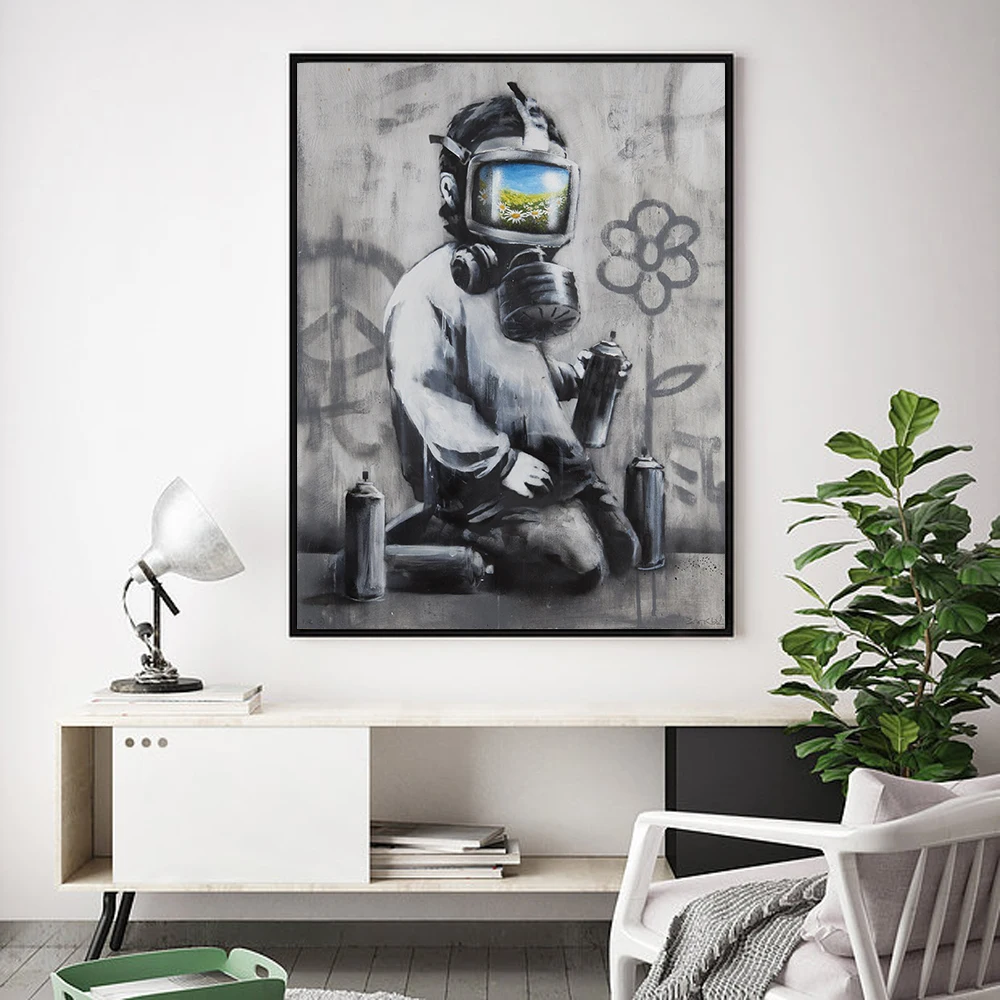 Абстрактная фигурка граффити настенная Картина на холсте Бэнкси винтажные