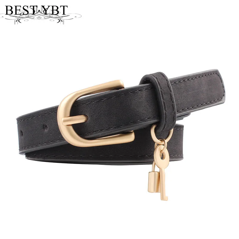 

Best YBT Women Belt Imitation Leather Alloy Pin Buckle With Key And Lock Decoration Fashion Fine Individuality Thin Women Belt