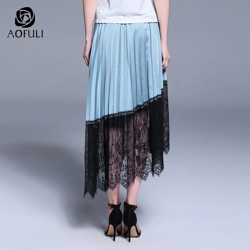 AOFULI L ~ 4XL 5XL большой размер плиссированная юбка волнистая Цветочная кружевная