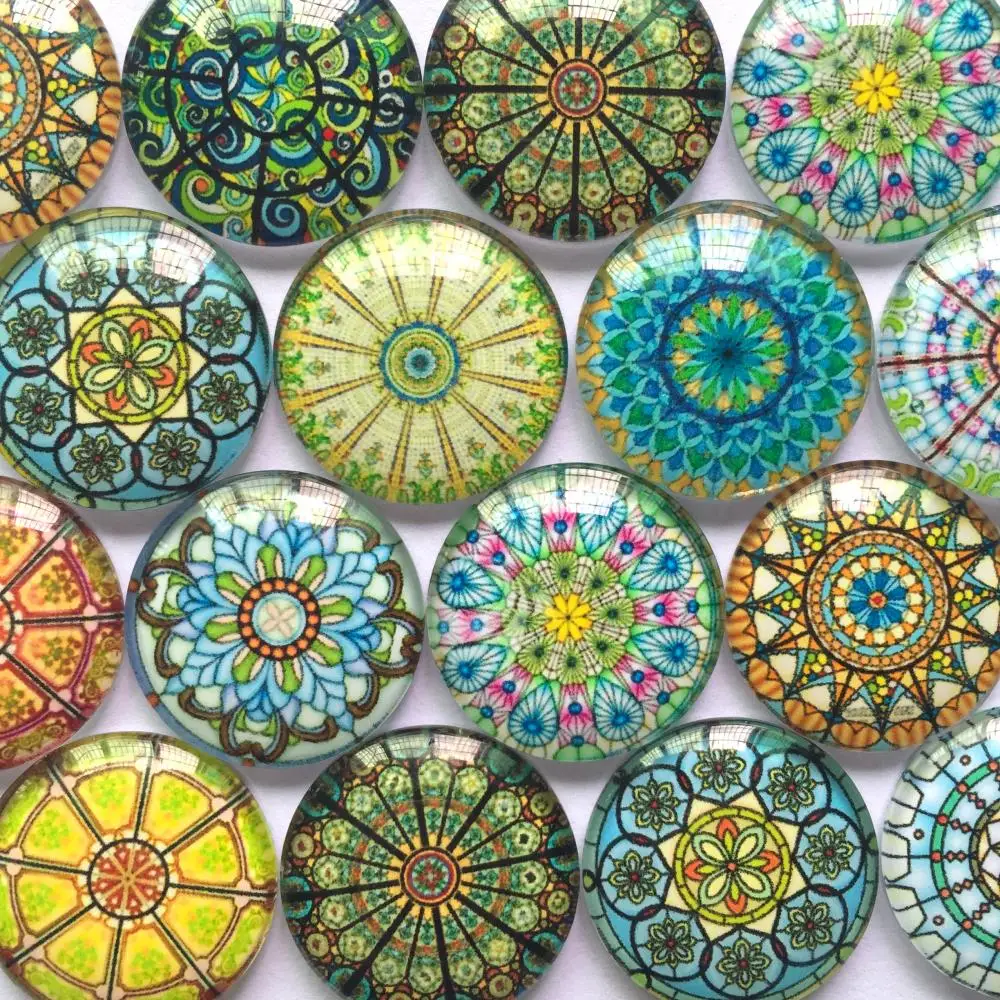 

ZEROUP Round Glass Cabochon 12mm 20mm Mixed Pattern Handmade Diy Embellishments Supplies for Jewelry Clasps Craft TP-400