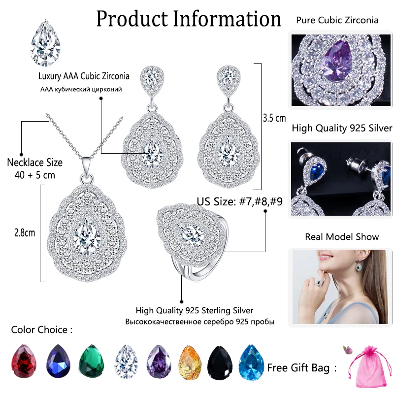 

ANGELCZ 2020 African Jewelry Sets For Women High Quality Austrian Champagne Crystal Sterling Silvery 3pcs Necklace Set J033