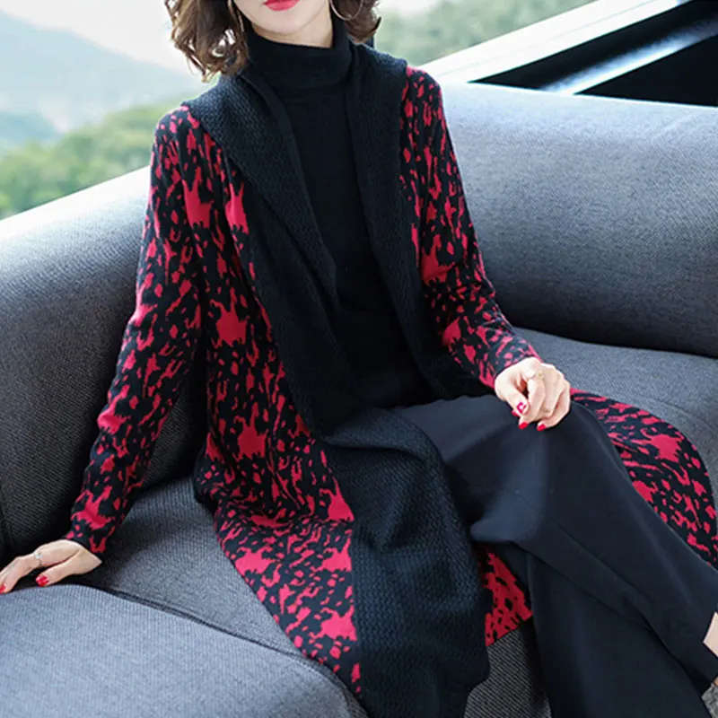 Spring Knitting Female Cardigan 2019 New Loose Color Matching Hooded feminine coat Autumn Large Size 3XL Sweater Women SS230 |