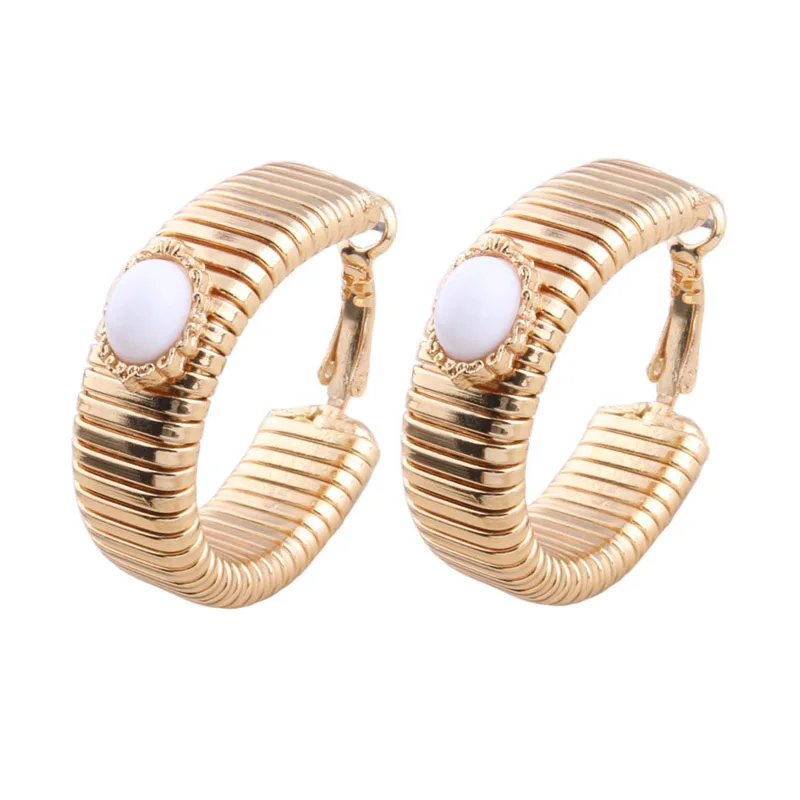 Серьги кольца NeeFu WoFu серьги пружины большие металлические в стиле ретро с камнем