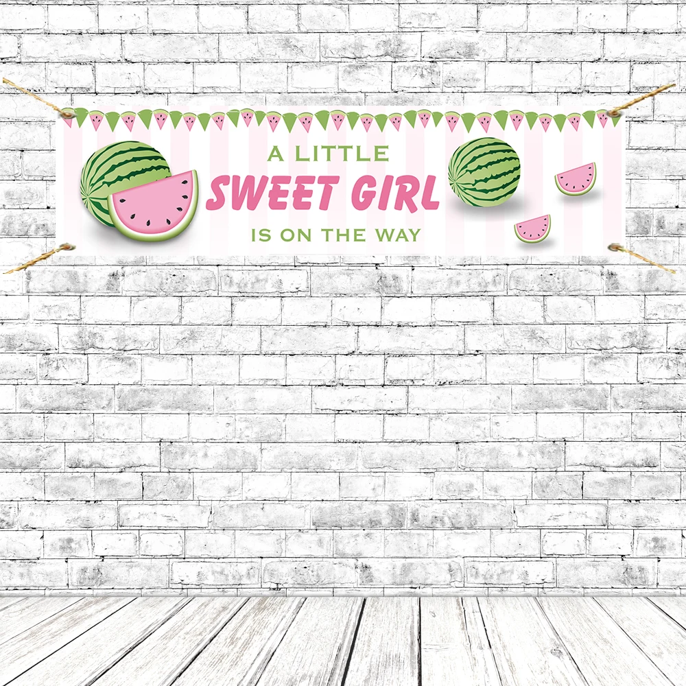 

Girl Baby Shower Banners Watermelon Theme A Little Sweet Girl Is On The Way Party Banner Posters Sign Background With Grommets