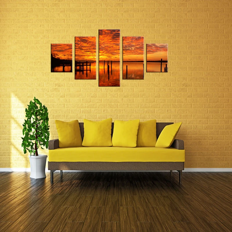 5 Pieces Canvas Art Sunset Sea Modern Home Wall Decor Print Painting on Pictures for Living Room Framed | Дом и сад