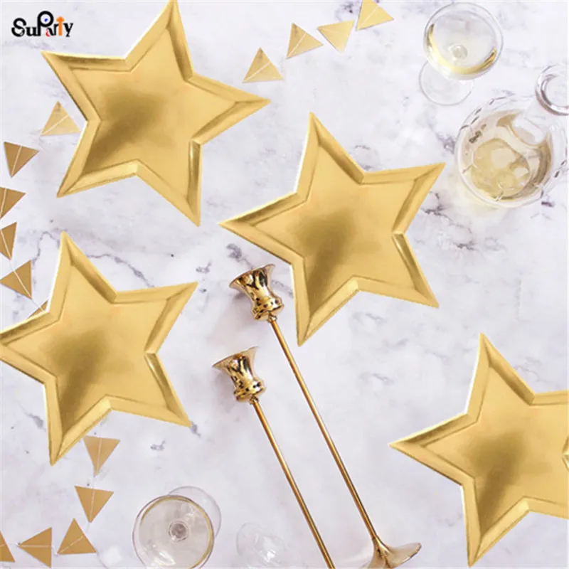 16 шт. звезда из золотой фольги бумажные тарелки вечерние украшения одноразовая