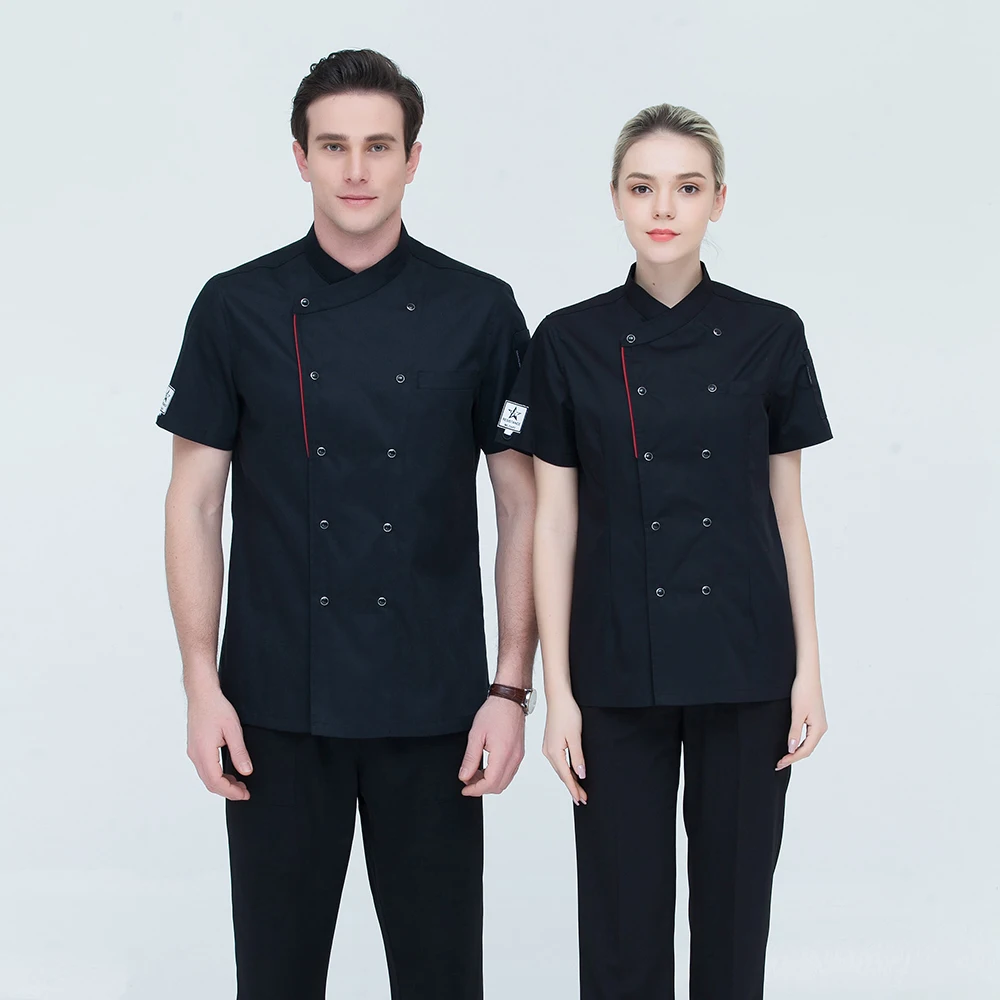 High Quality Wholesale Women Men Short-sleeve Double Breasted Kitchen Hotel Chef Jacket Catering Restaurant Bakery Sushi Uniform |