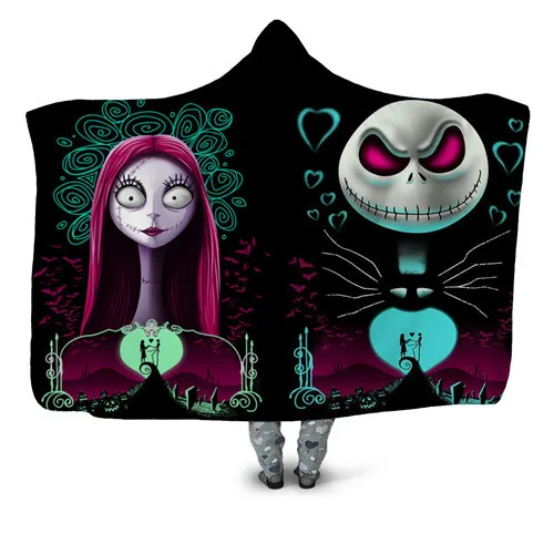 HBKH1317 Jack& Sally мультяшное одеяло микрофибра для взрослых детей ночь перед Рождеством с принтом шерпа флисовое носимое одеяло - Цвет: HBKH1317