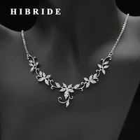 hibride beautiful flower design brilliant cubic zircon necklace earring set women bridal dubai jewelry set for gifts n 238