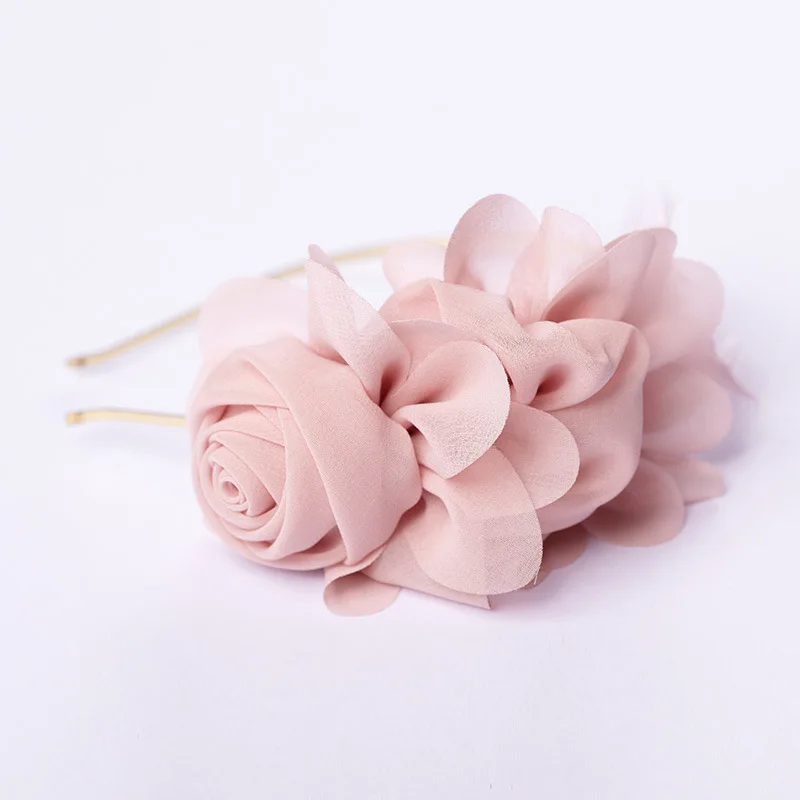 pink Элегантный шифоновый диадема, аксессуар для волос шляпа Золотая повязка+ рассыпчатый цветок из перьев - Цвет: pink