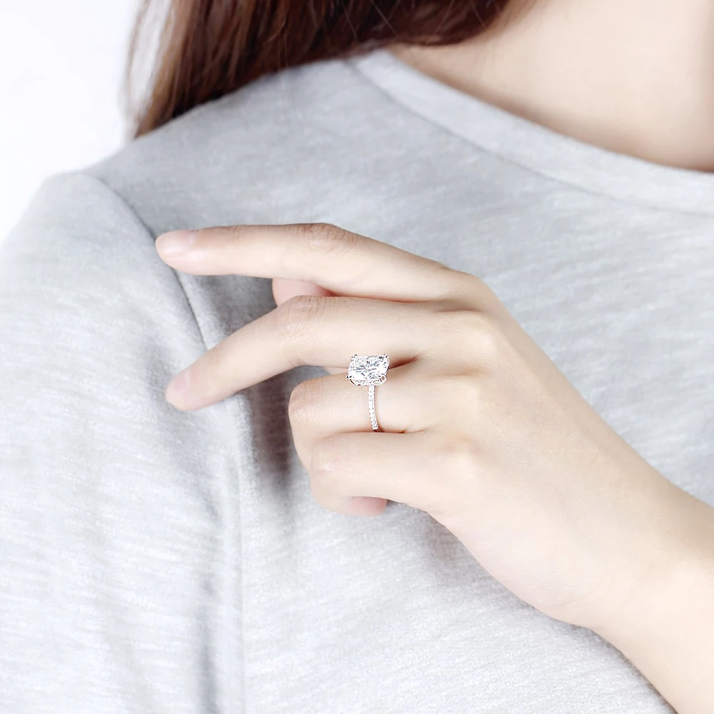 Переходные камни Moissanite кольцо центр 4ct 8X10 мм FG цвет подушки Moissanite алмаз золото обручальное кольцо для женщин 14 K 585 белый