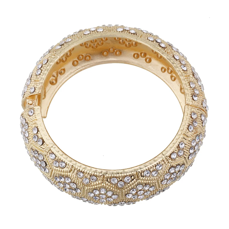 

KAYMEN Women's Beautiful Round Full Rhinestones Statement Bangle Cuff Bracelet for Women Golden Plated Wedding Party Bangle