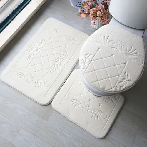 3Pcs Flower Bathroom Set Toilet Seat Pedestal Rug +Lid Cover + Bath Mat Pad Tank Lid Top Flannel Cloth | Дом и сад