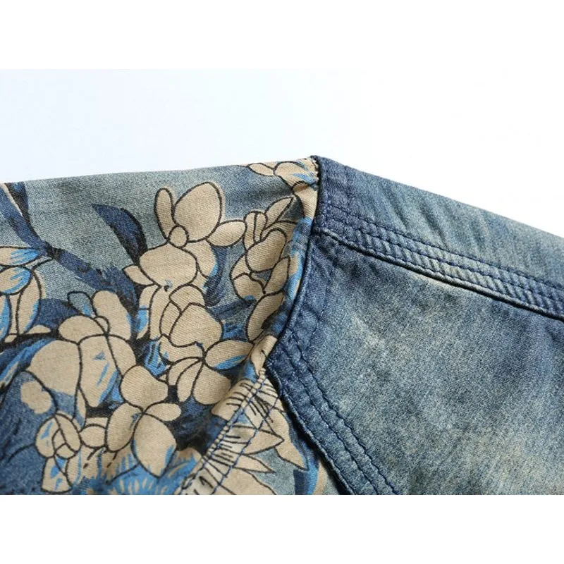 Летние мужские рубашки больших размеров с модным цветочным принтом джинсовые
