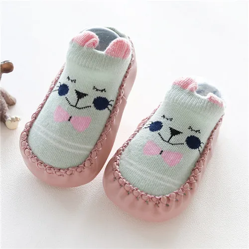 pink cat Детские носки с резиновой подошвой для новорожденных девочек и мальчиков; сезон осень-зима; детские носки-тапочки; нескользящие носки с мягкой подошвой - Цвет: pink cat