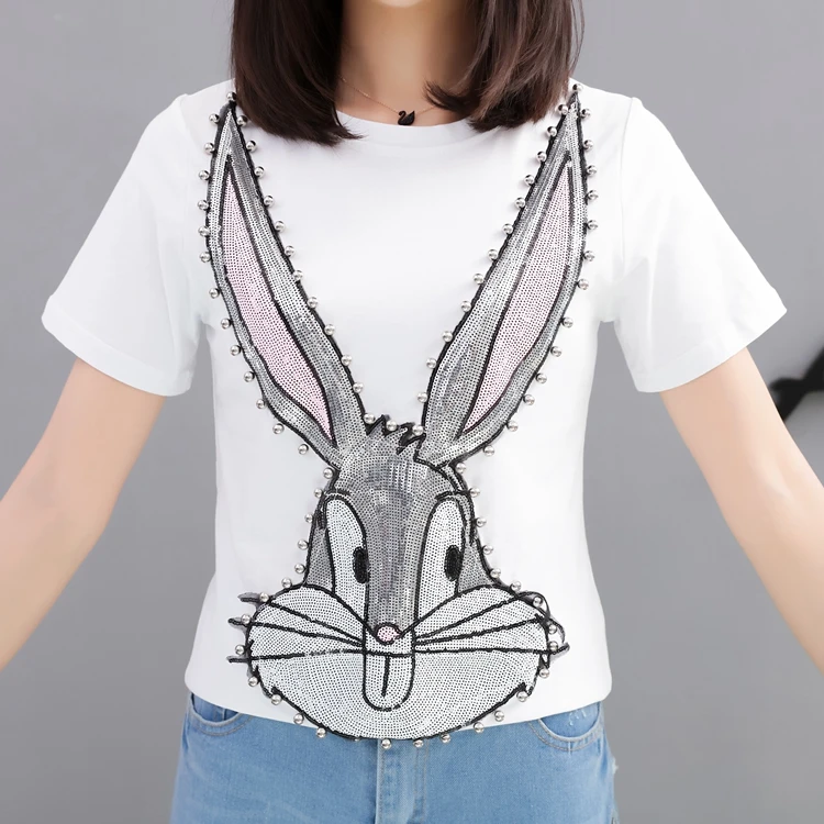 M-5XL весенне-летние женские белые блестки футболки брюки костюмы Повседневная